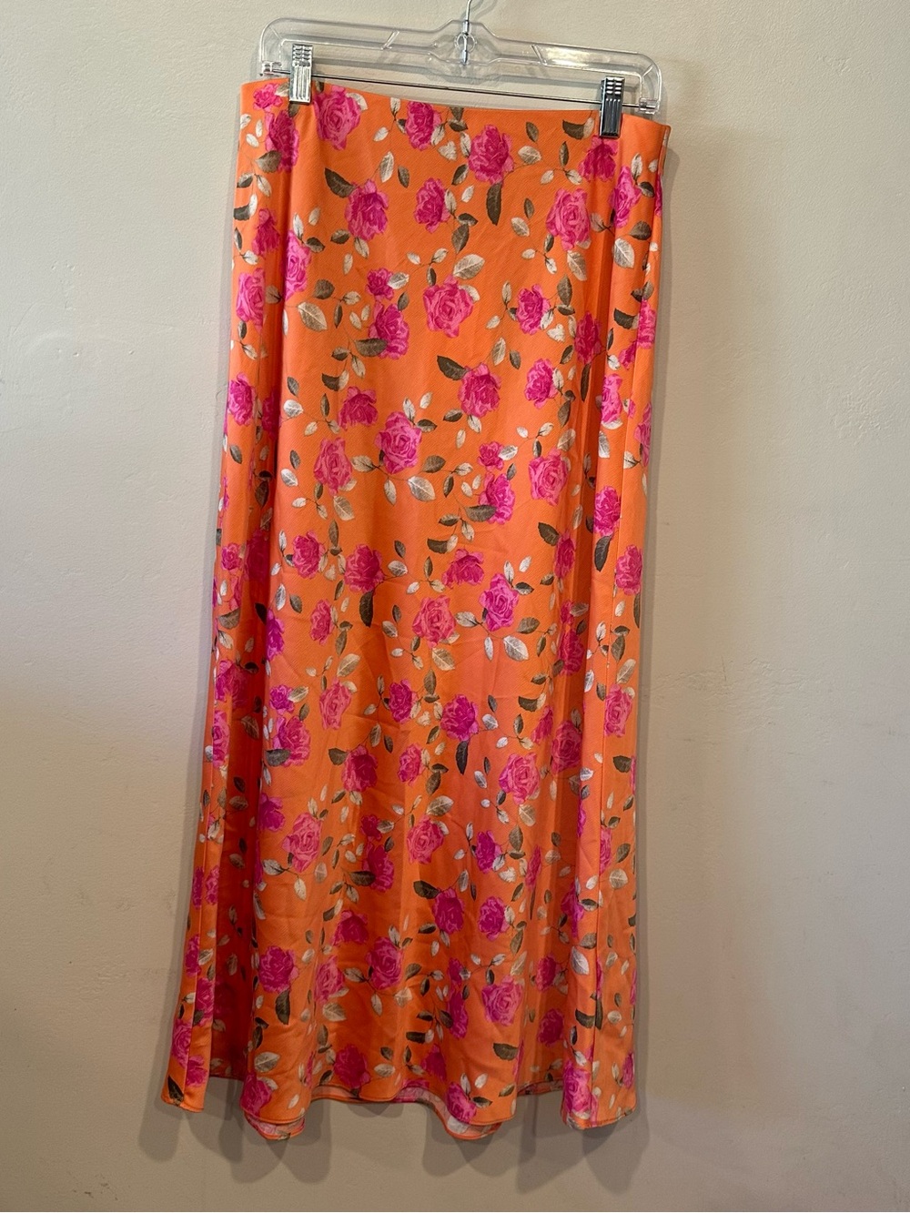 WAYF Orange Pink Floral Flower Theme Midi Skirt Women’s L